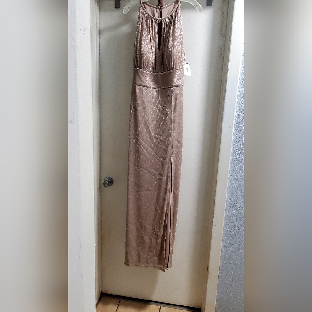 Pink Champaign peekaboo front with Rhinestones David Bridal dress size 16